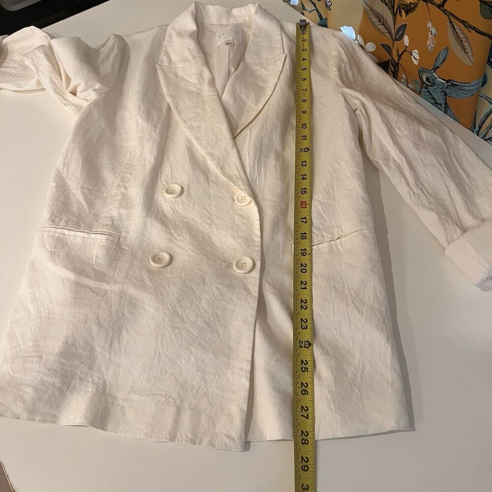 Leith Cream Linen BlendDouble Breasted Blazer Size L Preppy Office Academia Chic - Picture 6 of 6